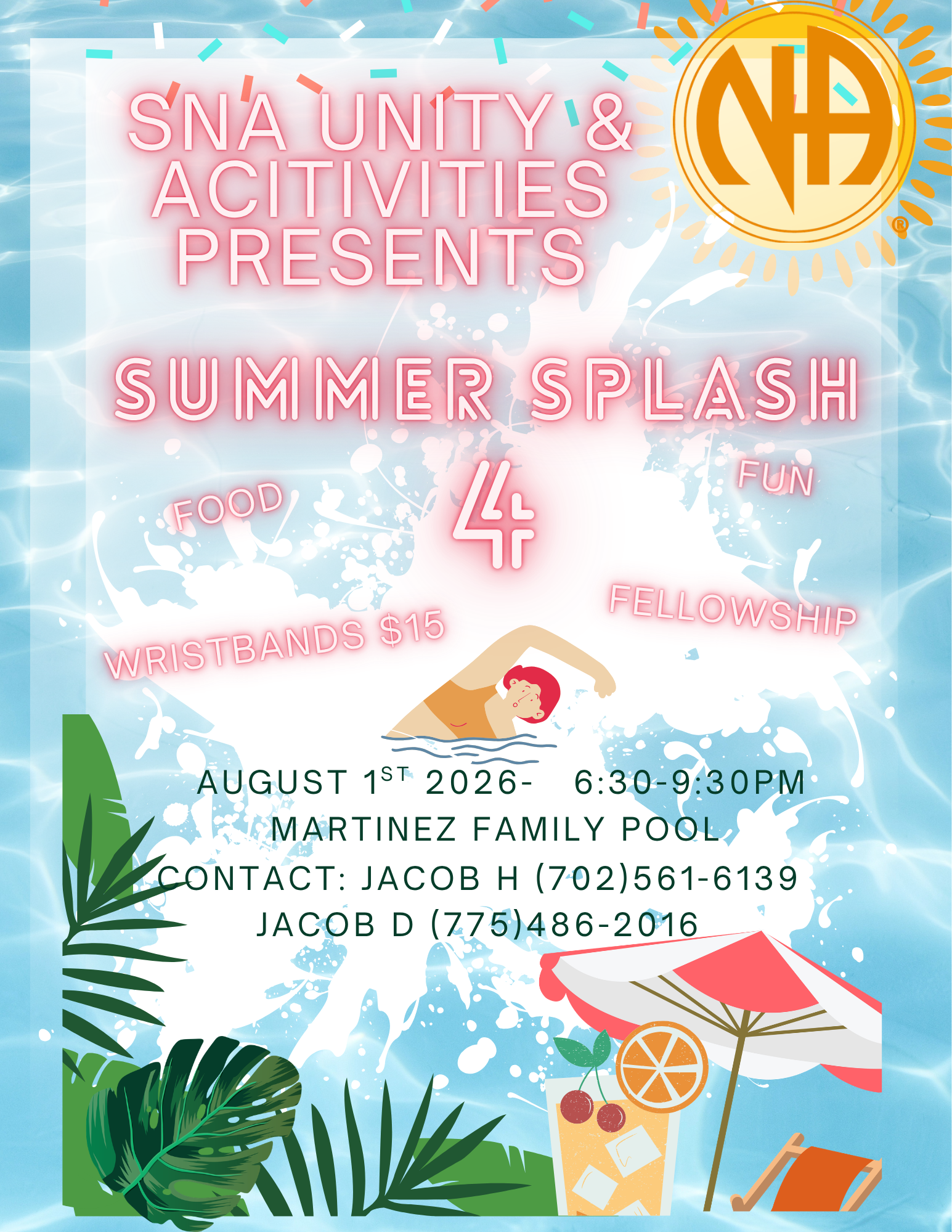 Colorful Blue Illustration Pool Party Flyer